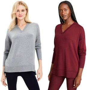 Lot of 2 Lou & Grey Ribtrim Signaturesoft V-Neck Sweatshirts